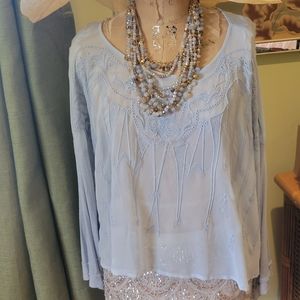 Free People Blue Flowy Top